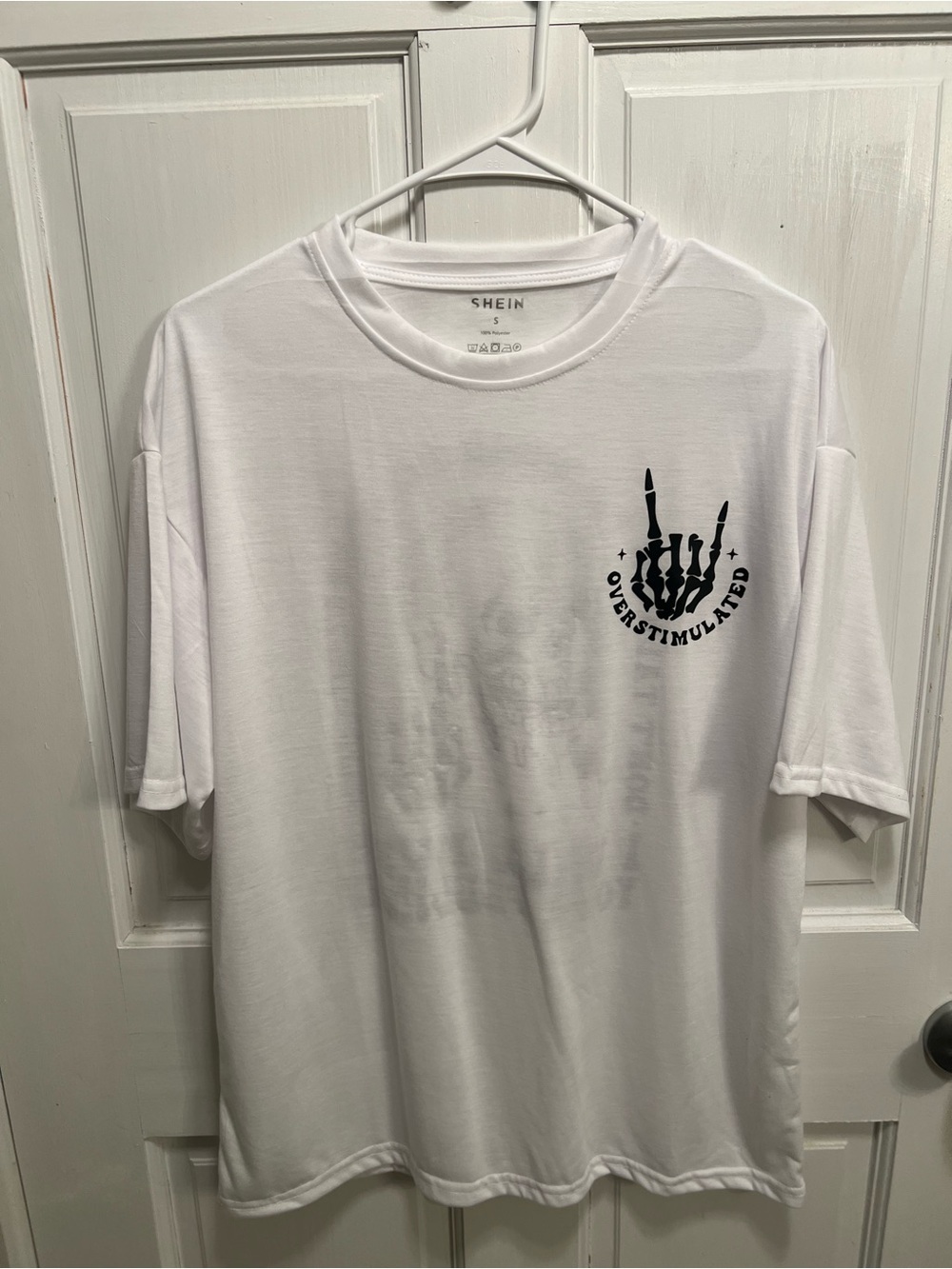 SHEIN White Short-Sleeve Tee with Black Skeleton Hand Graphic